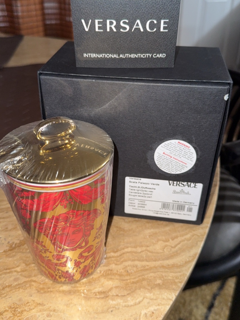 Versace Red and Gold Baroque Ceramic Candle with Decorative Lid - Picture 3 of 4